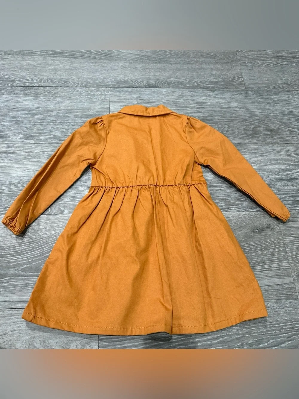 Little Lass Rust Orange Long-Sleeve Button-Front Dress with Floral Patch